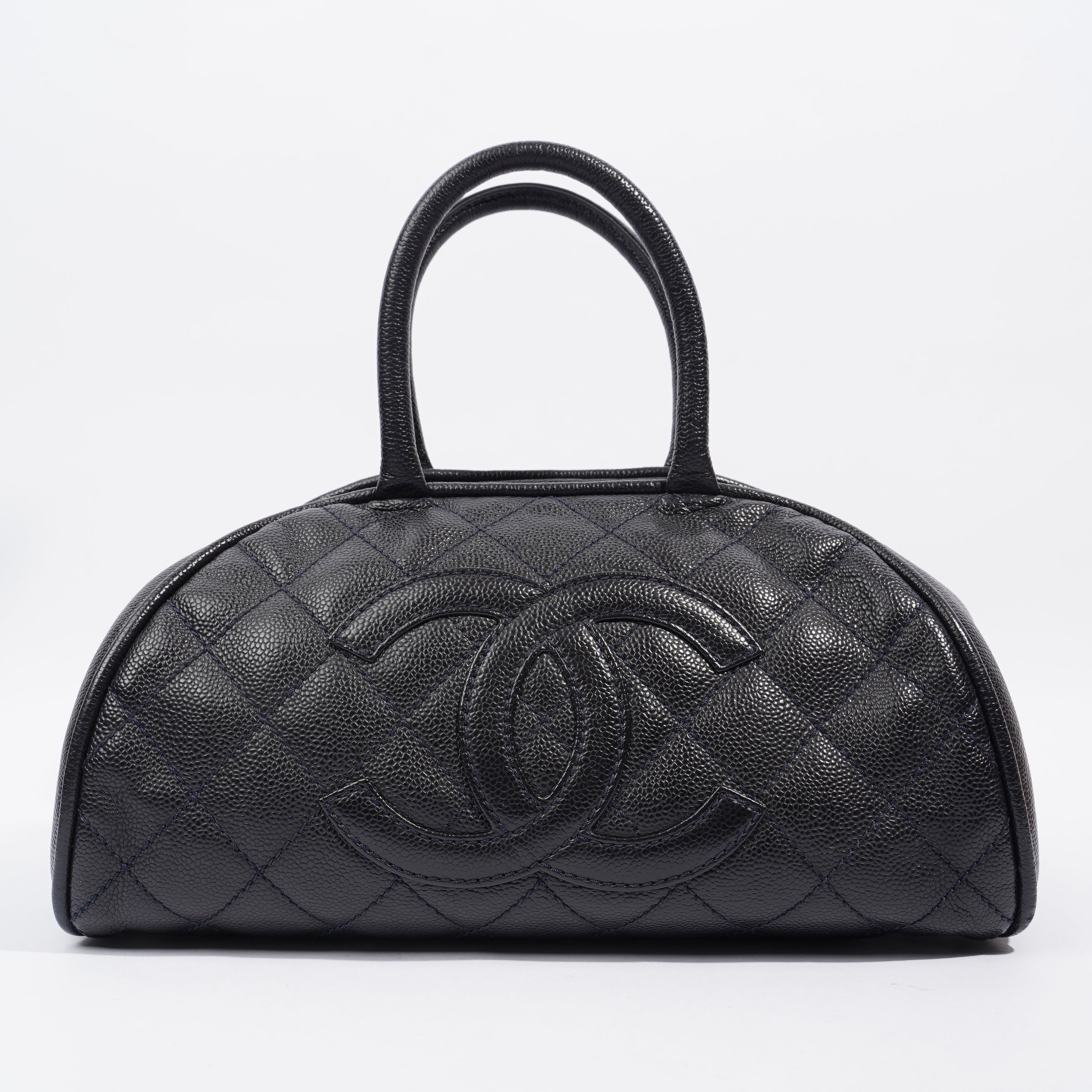 Chanel Quilted Leather Handbag Navy Caviar Leather