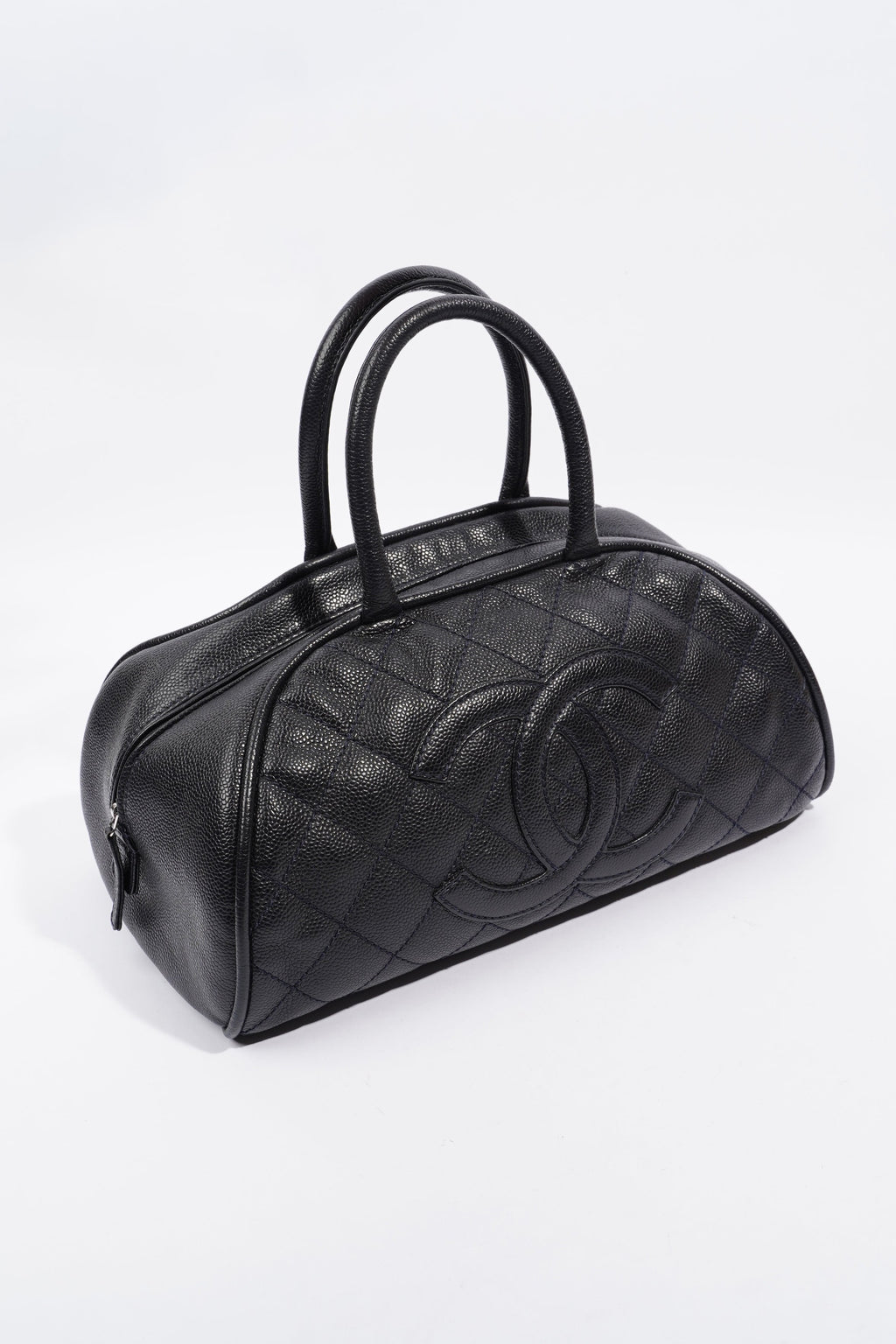 Chanel Quilted Leather Handbag Navy Caviar Leather