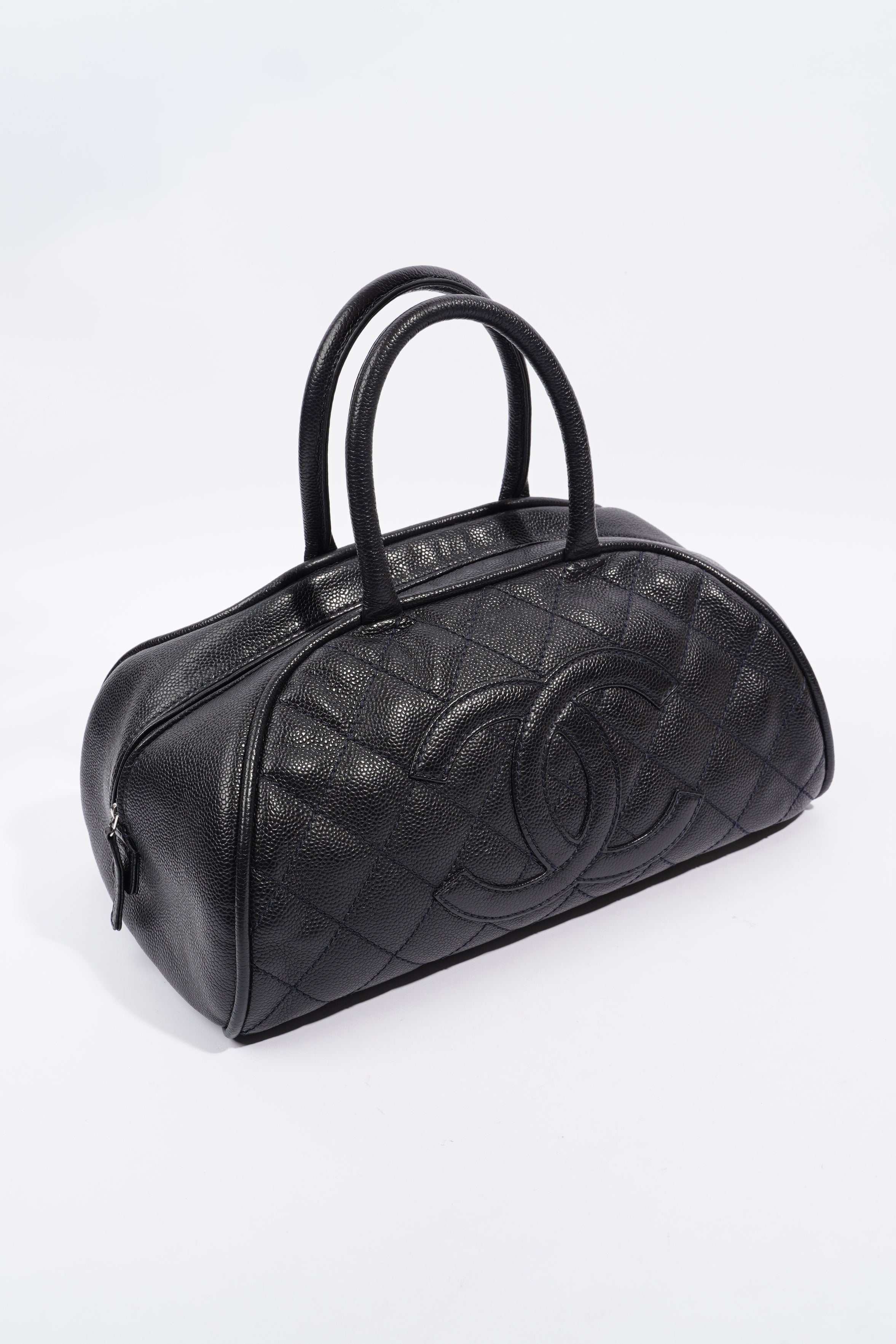 Chanel Quilted Leather Handbag Navy Caviar Leather