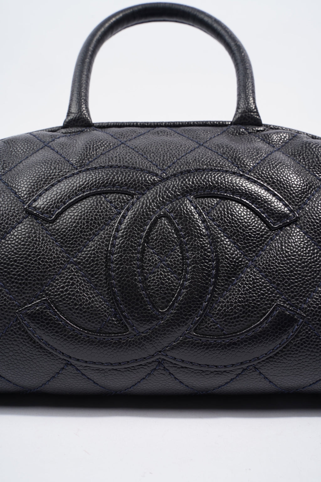 Chanel Quilted Leather Handbag Navy Caviar Leather