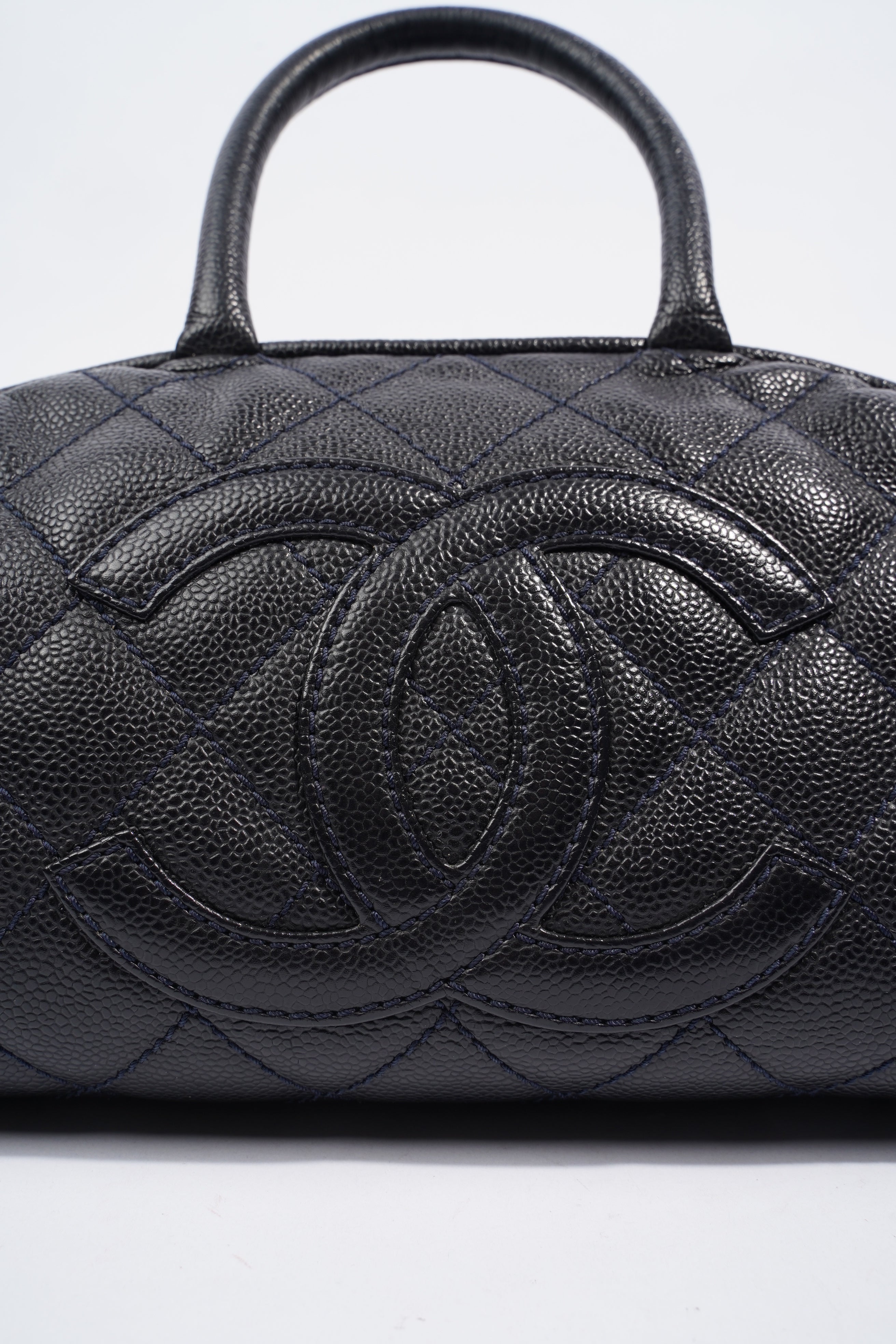 Chanel Quilted Leather Handbag Navy Caviar Leather
