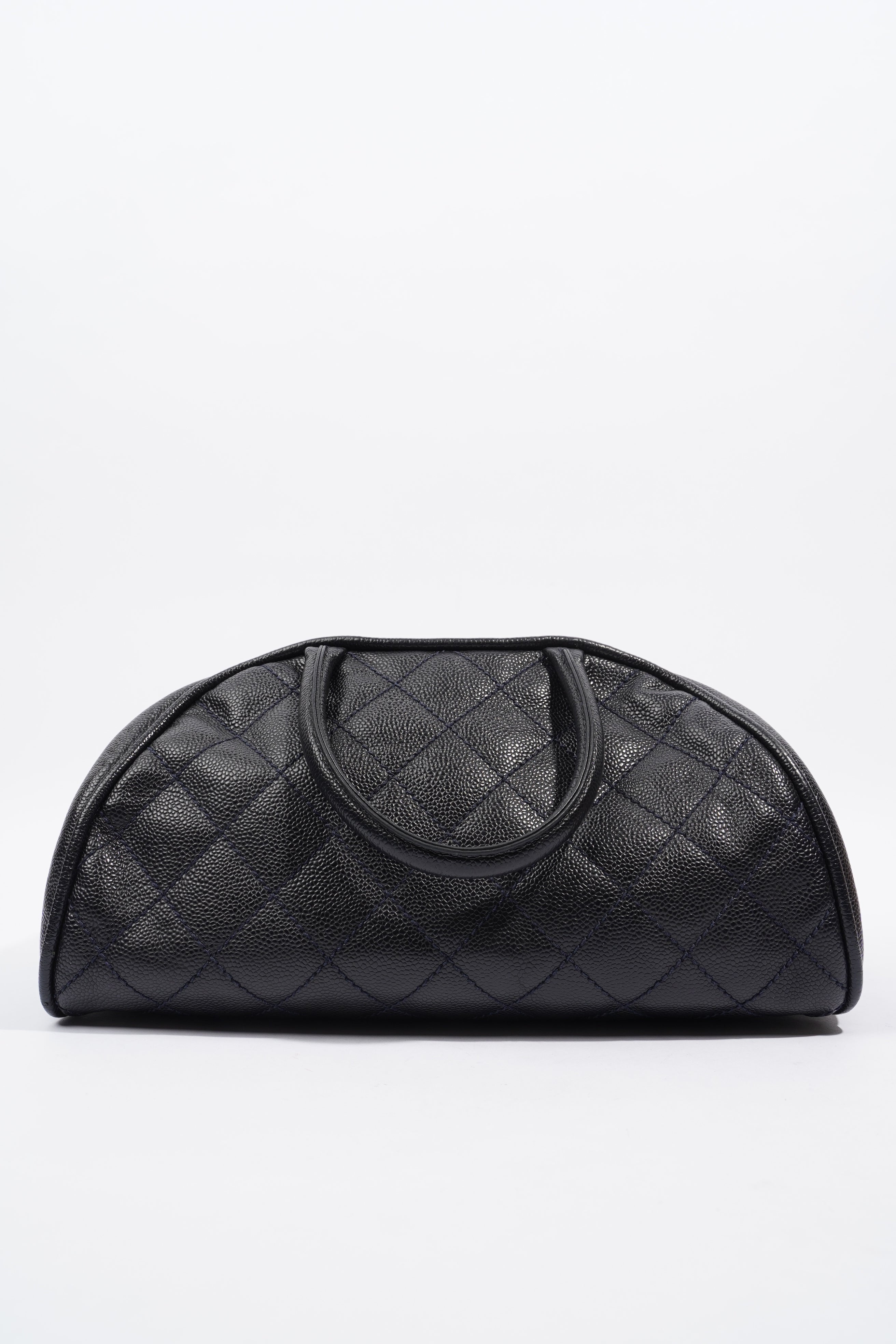 Chanel Quilted Leather Handbag Navy Caviar Leather