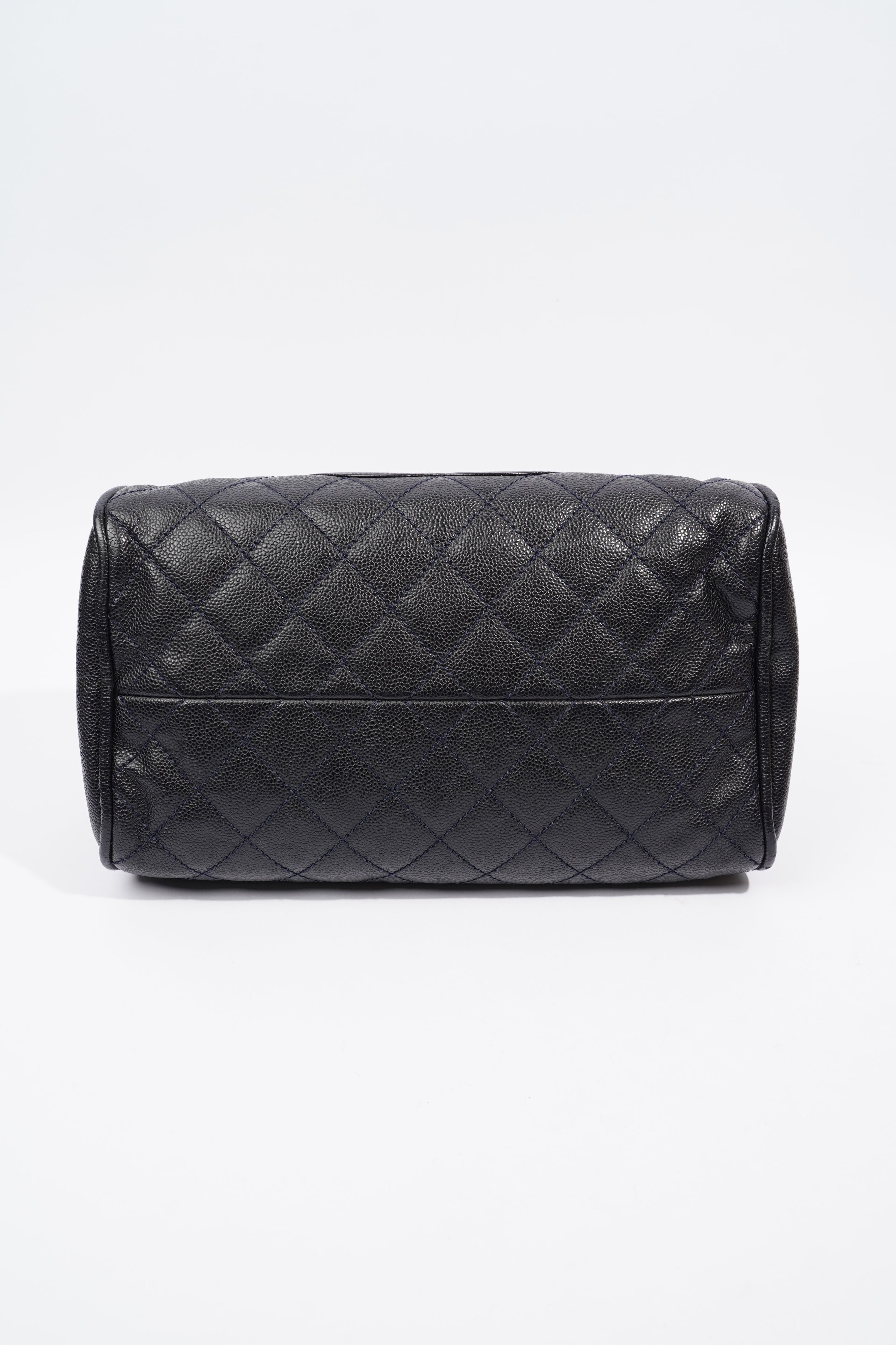 Chanel Quilted Leather Handbag Navy Caviar Leather