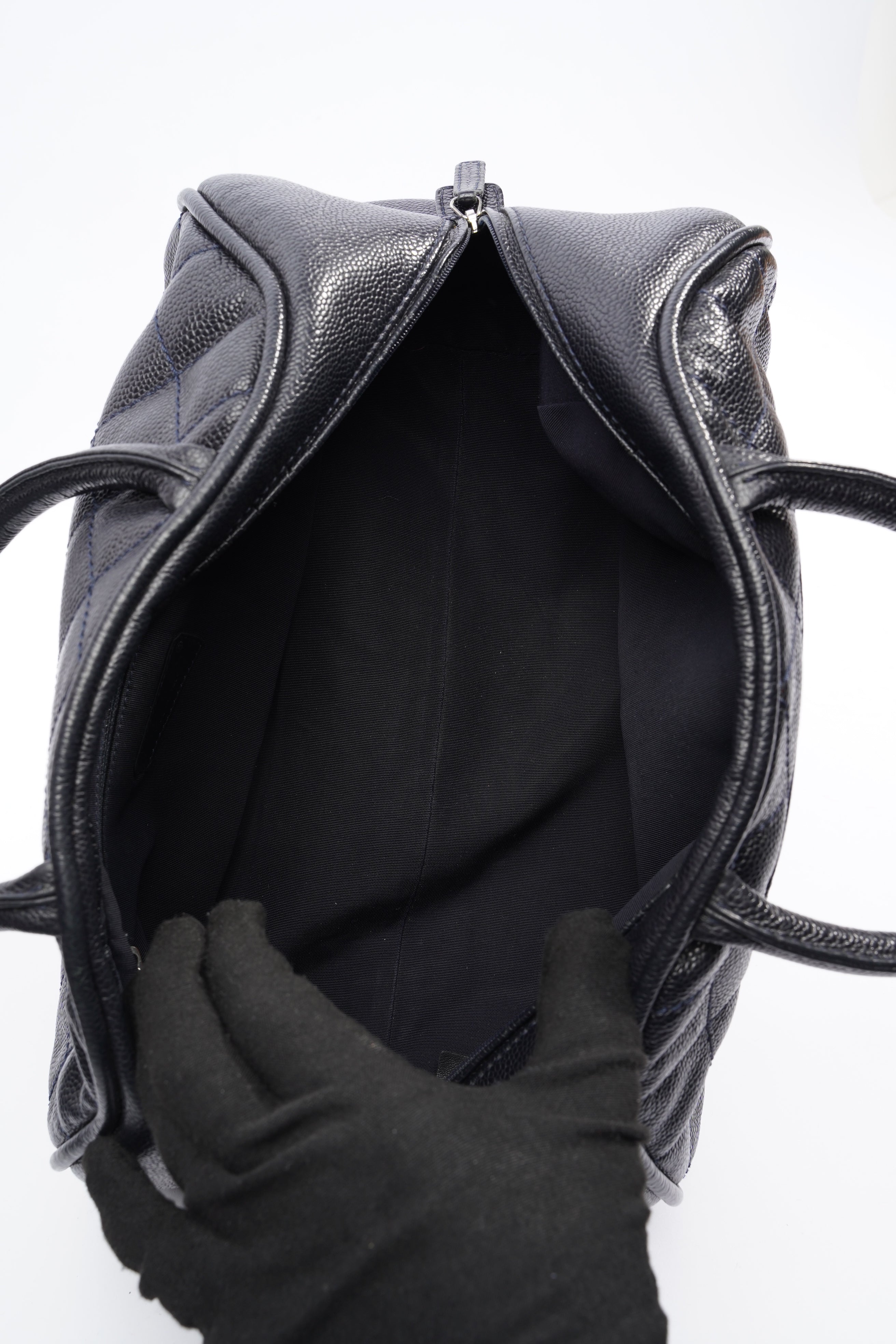 Chanel Quilted Leather Handbag Navy Caviar Leather