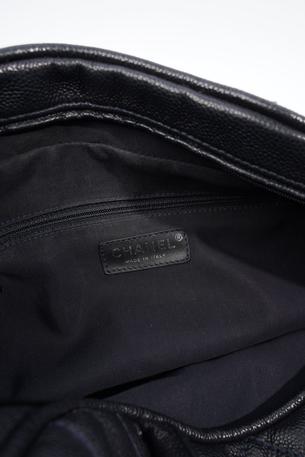 Chanel Quilted Leather Handbag Navy Caviar Leather