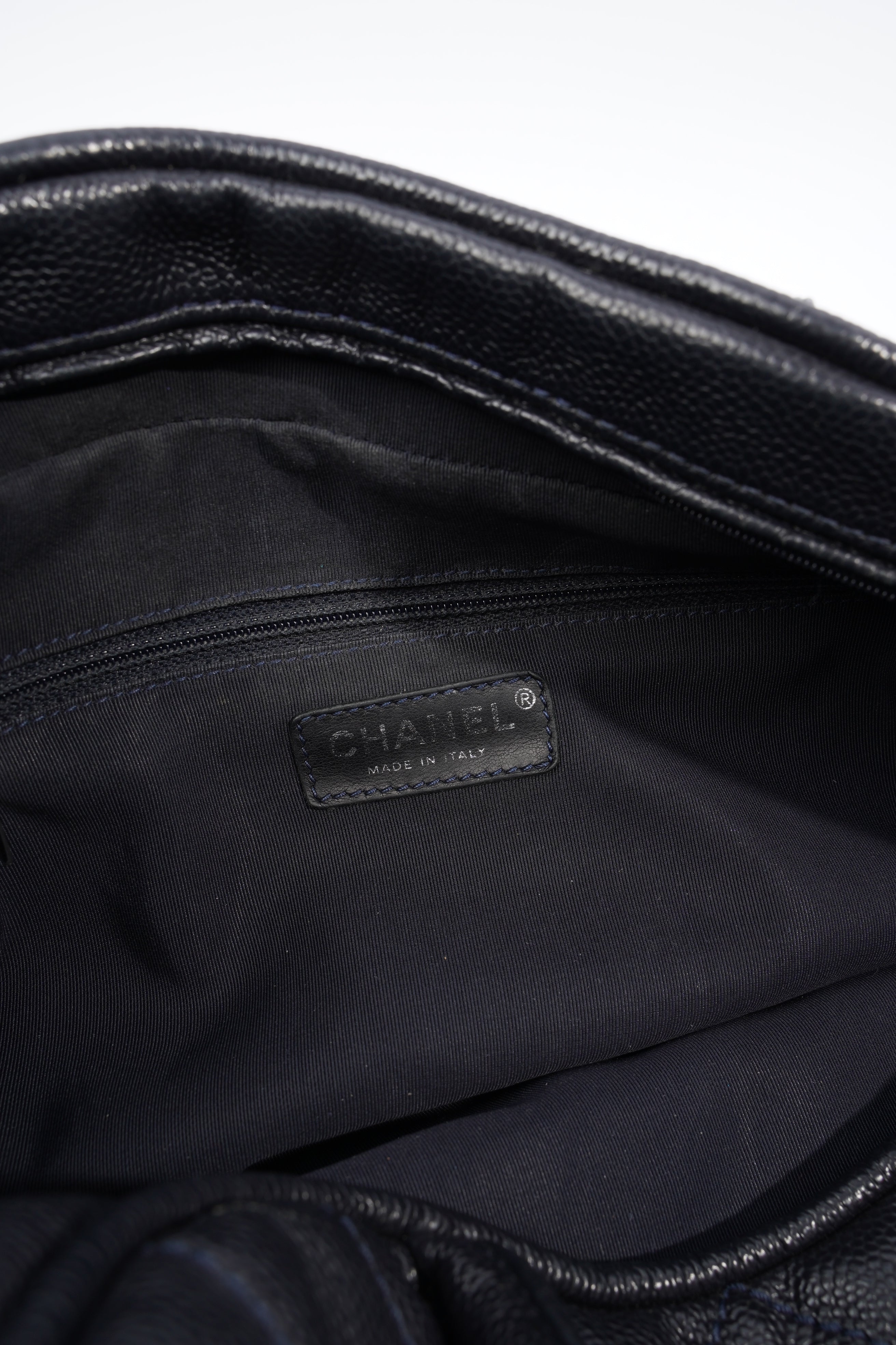 Chanel Quilted Leather Handbag Navy Caviar Leather