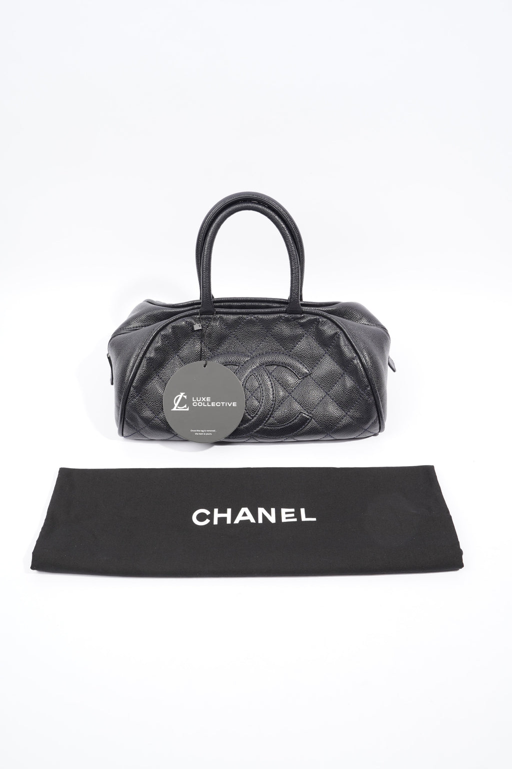 Chanel Quilted Leather Handbag Navy Caviar Leather