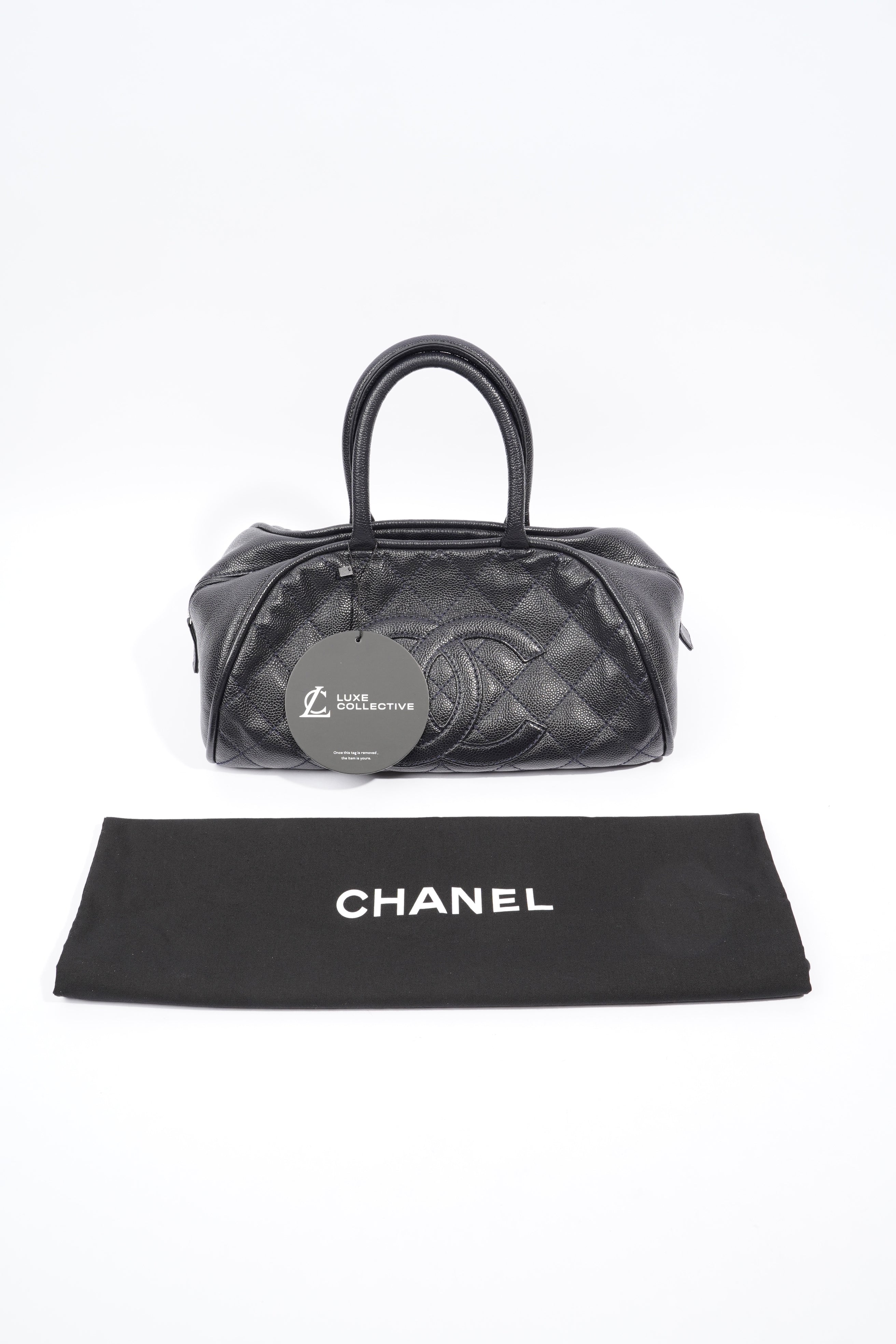Chanel Quilted Leather Handbag Navy Caviar Leather