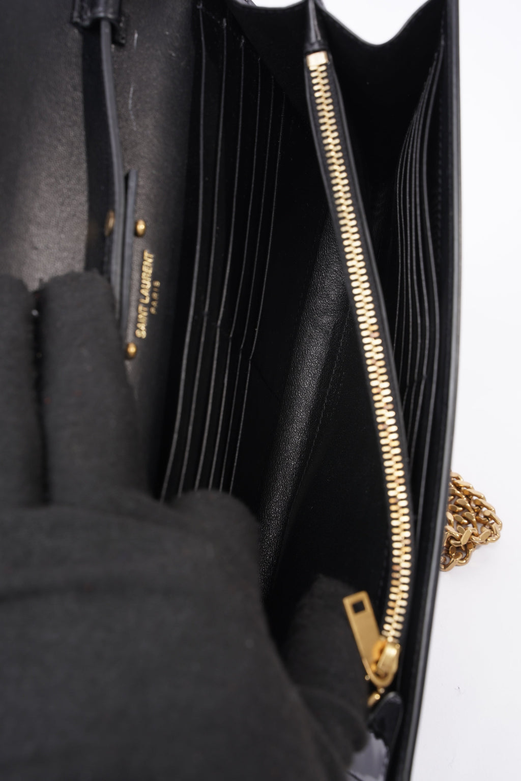 Saint Laurent Chain Wallet Black Patent Leather