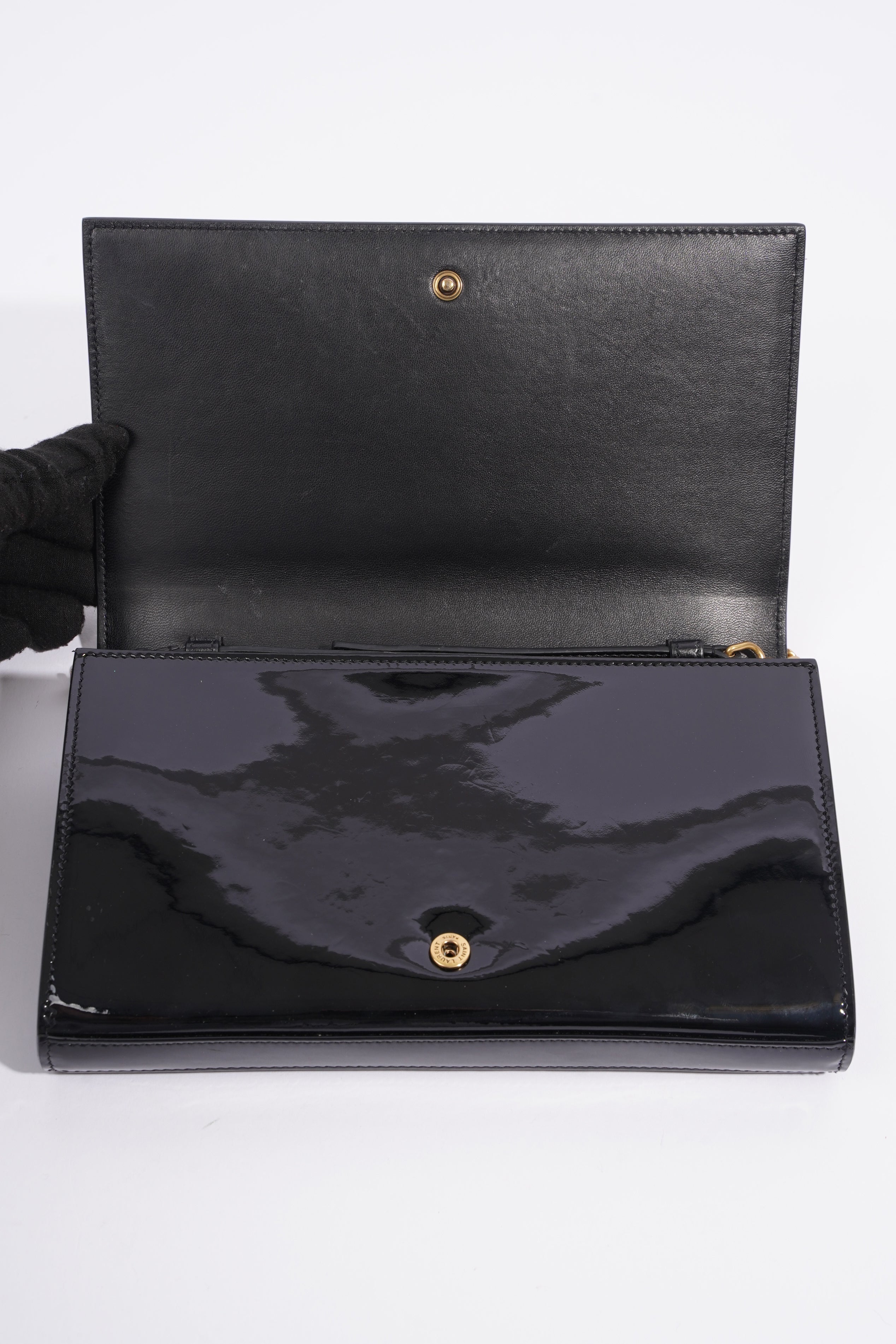 Saint Laurent Chain Wallet Black Patent Leather
