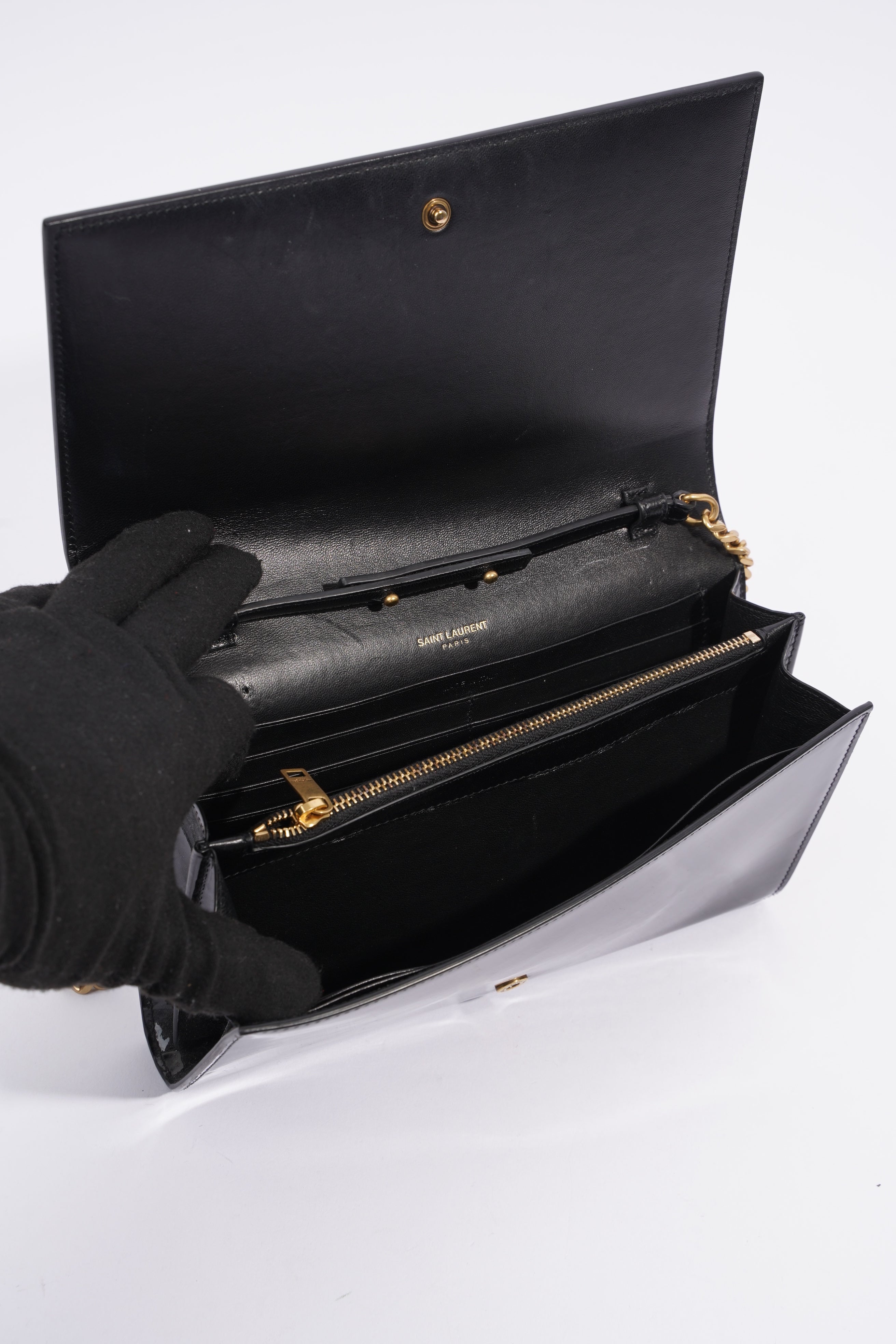 Saint Laurent Chain Wallet Black Patent Leather