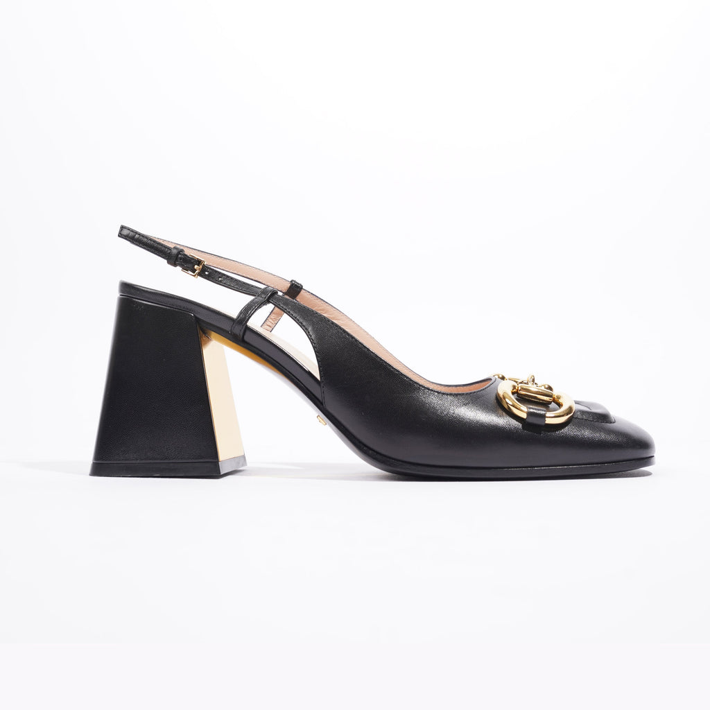 Gucci Mid Heel Sling Back With Horsebit Black Leather EU 38.5 UK 5.5