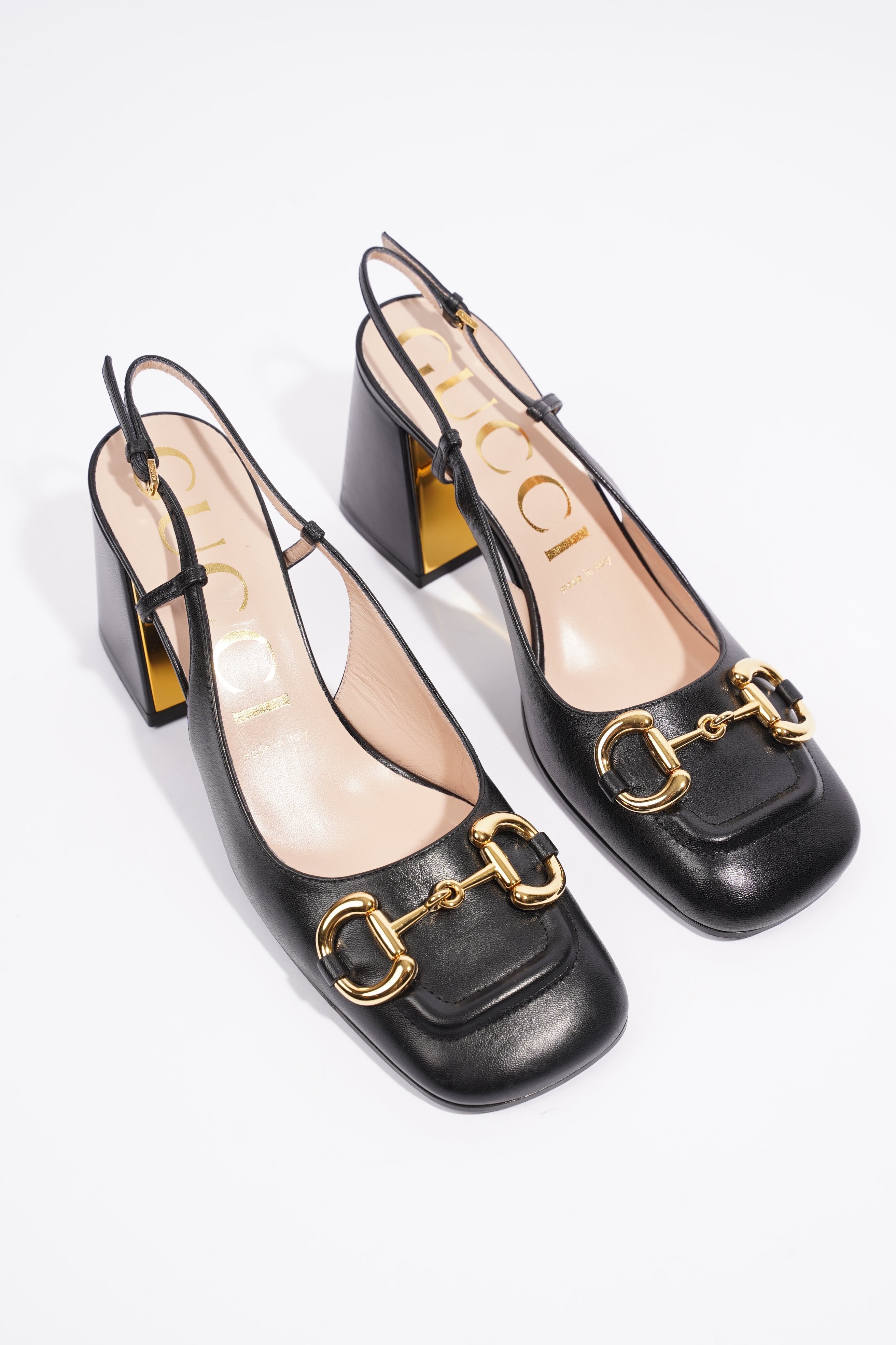 Gucci Mid Heel Sling Back With Horsebit Black Leather EU 38.5 UK 5.5