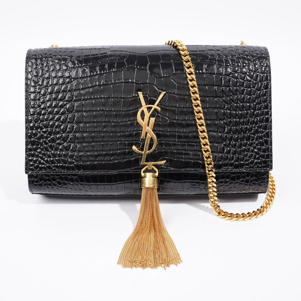 Saint Laurent Kate Tassel Bag Black Embossed Leather Medium