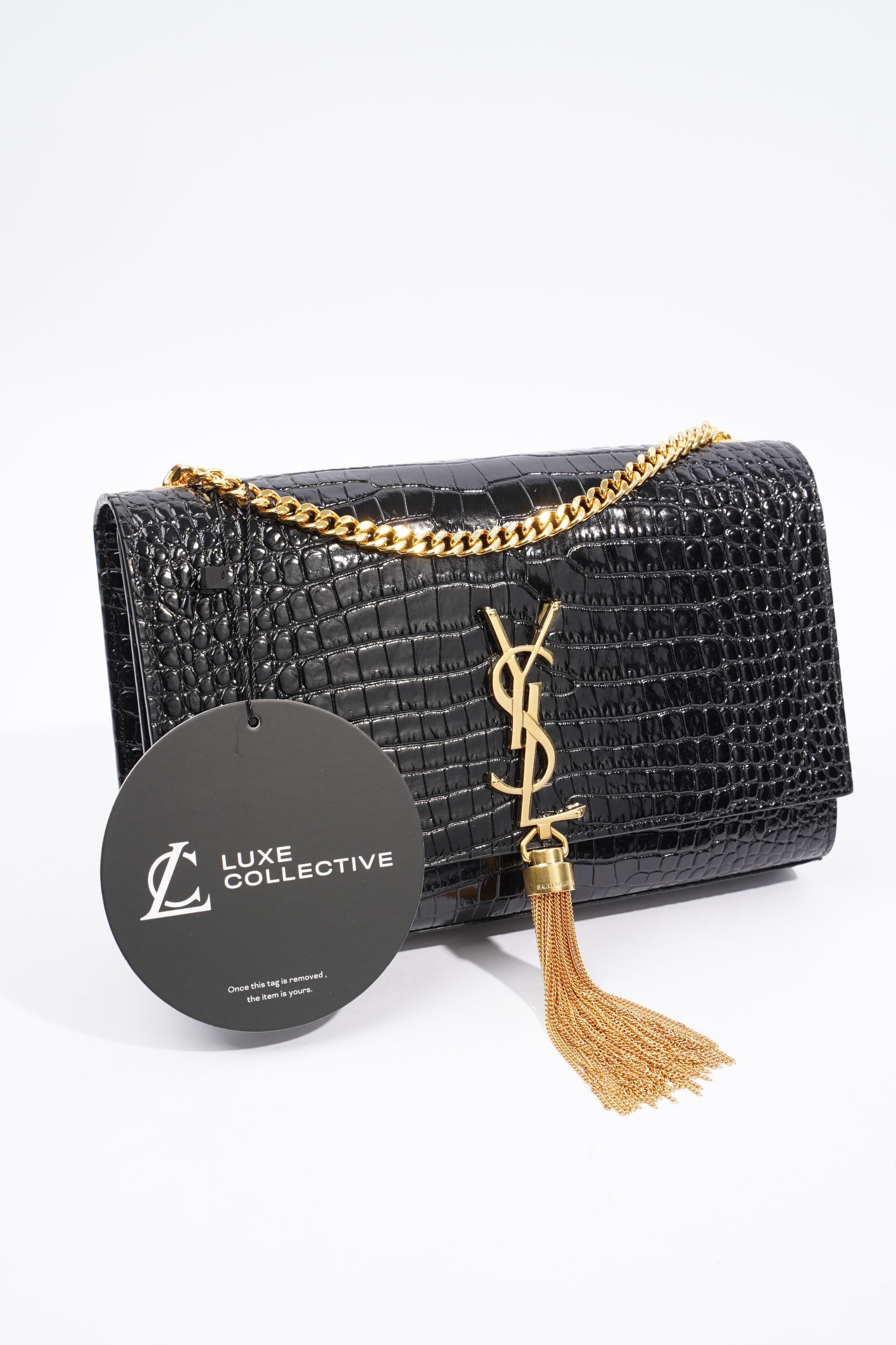 Saint Laurent Kate Tassel Bag Black Embossed Leather Medium