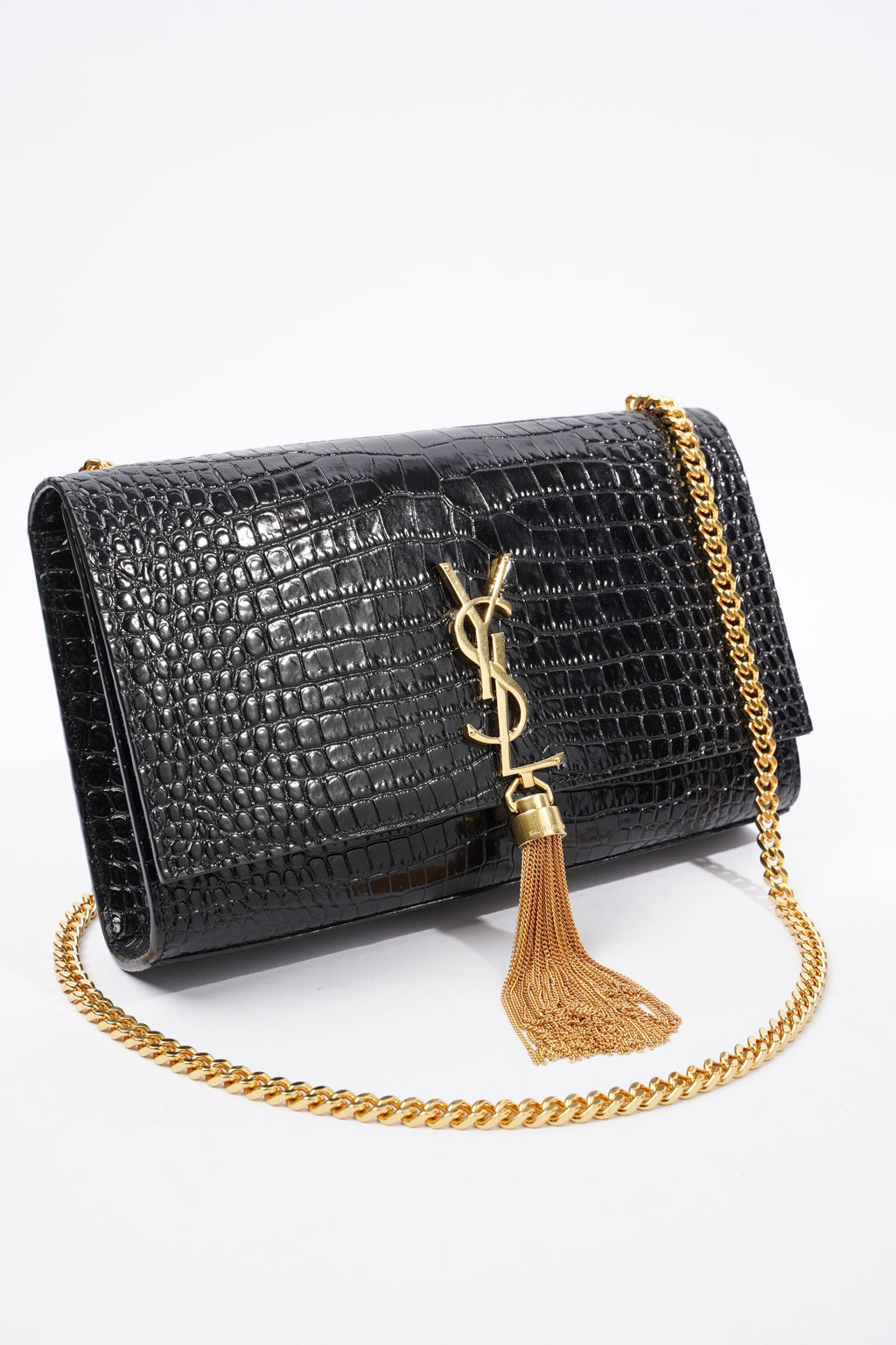 Saint Laurent Kate Tassel Bag Black Embossed Leather Medium
