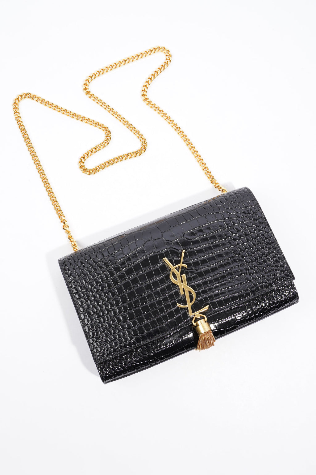 Saint Laurent Kate Tassel Bag Black Embossed Leather Medium
