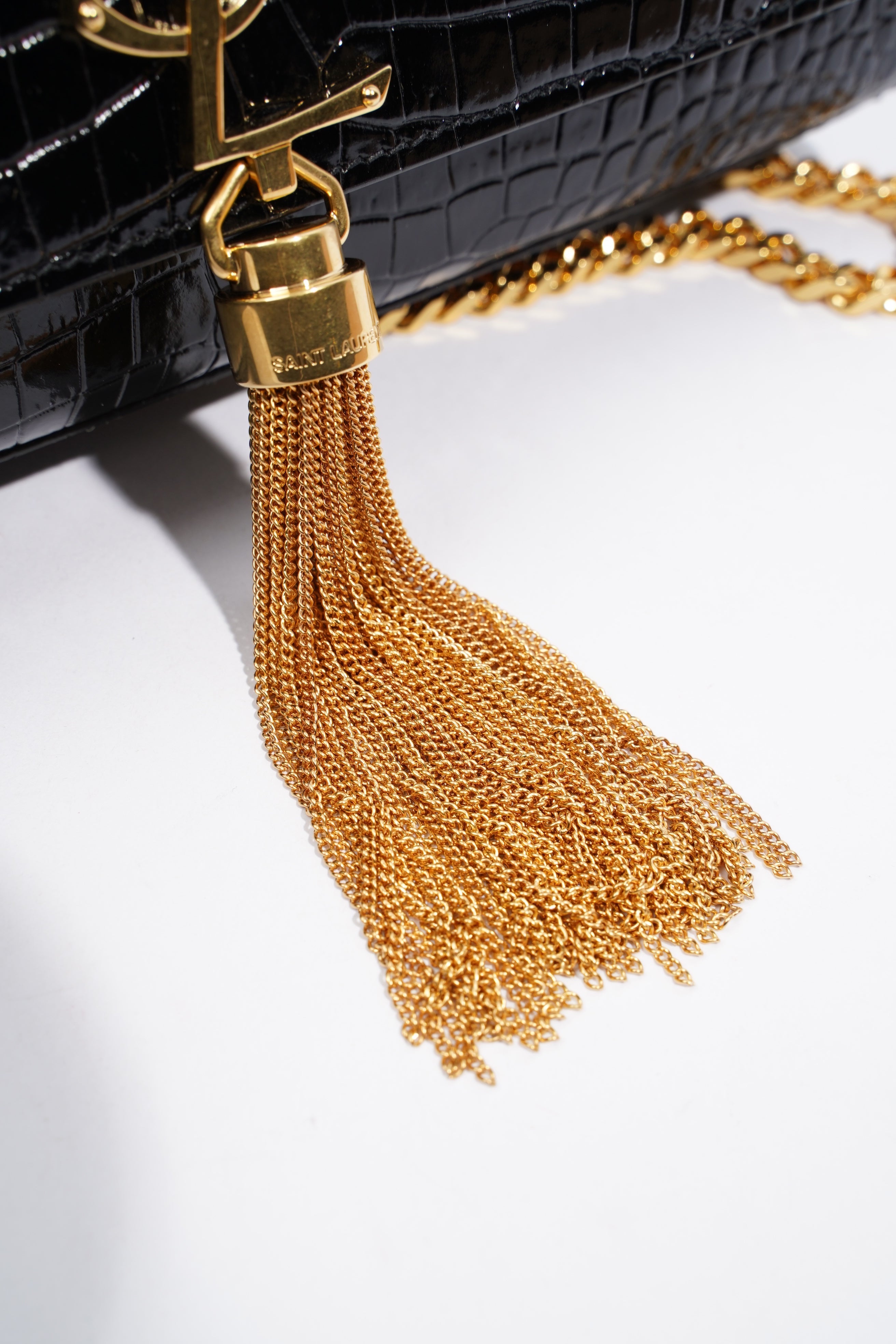 Saint Laurent Kate Tassel Bag Black Embossed Leather Medium
