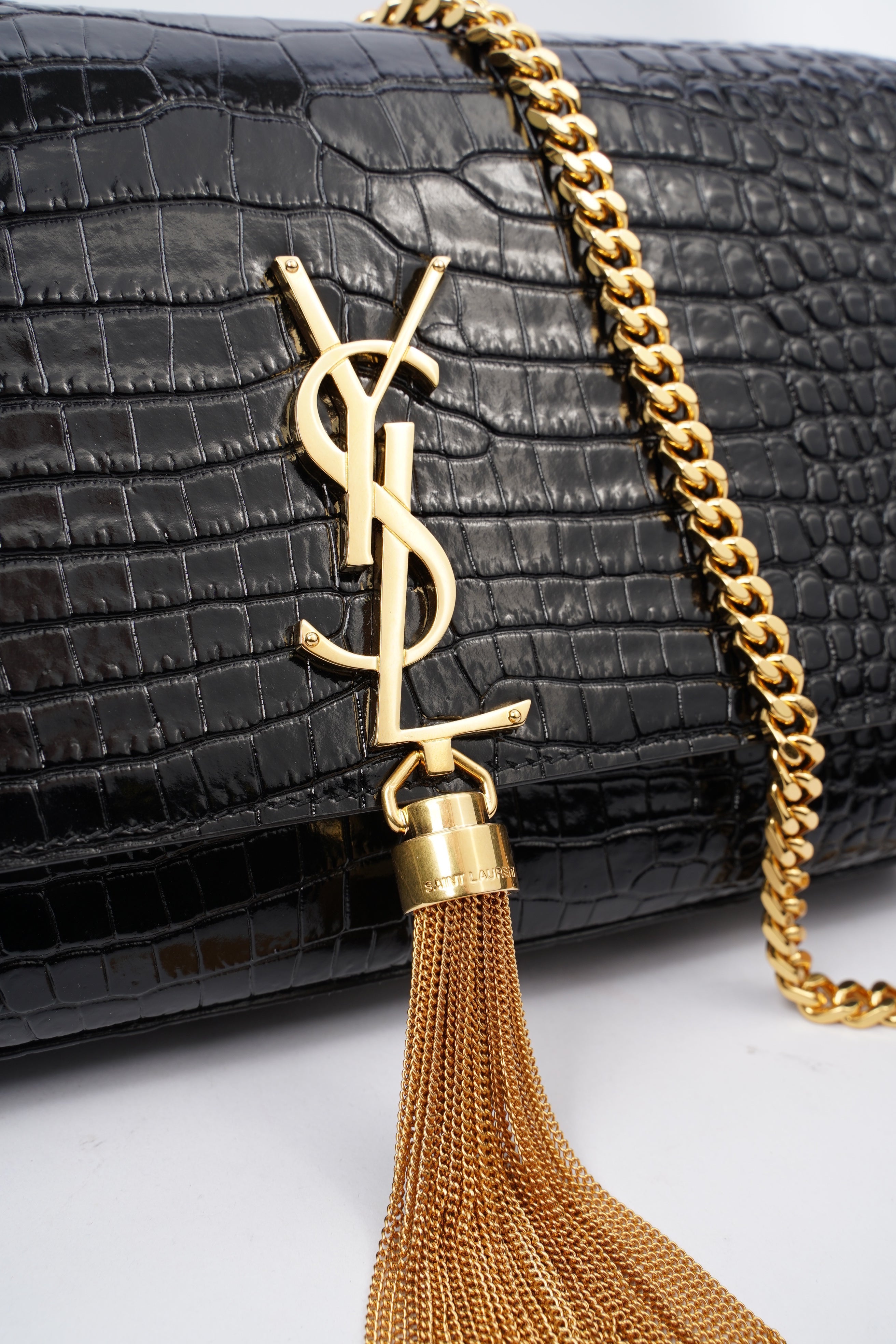 Saint Laurent Kate Tassel Bag Black Embossed Leather Medium