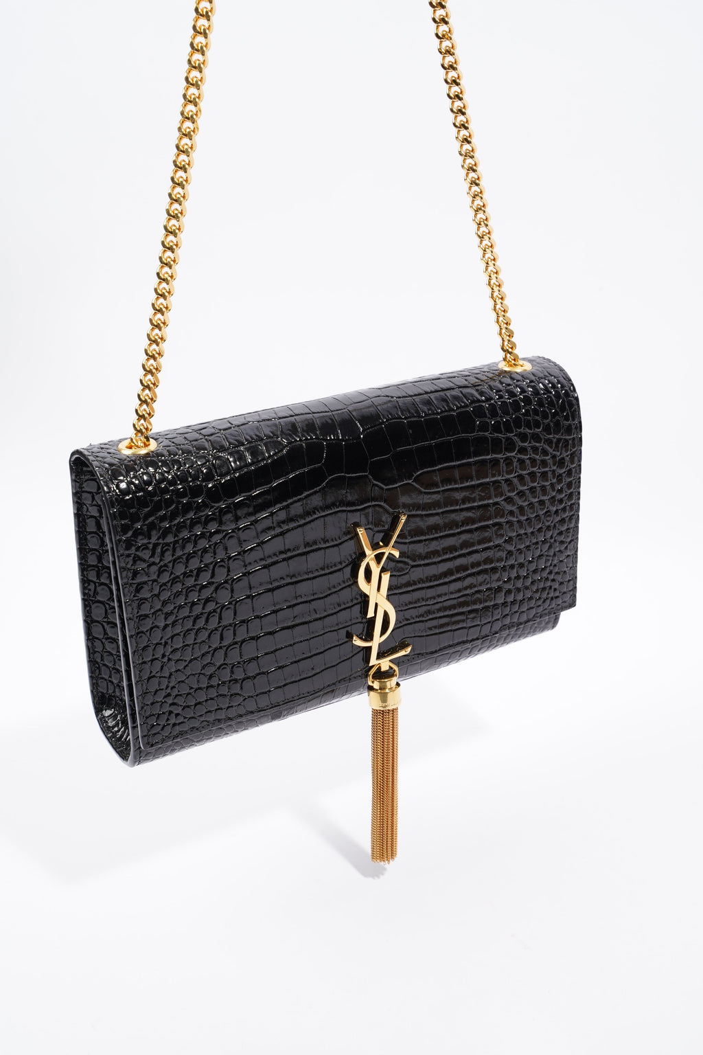 Saint Laurent Kate Tassel Bag Black Embossed Leather Medium