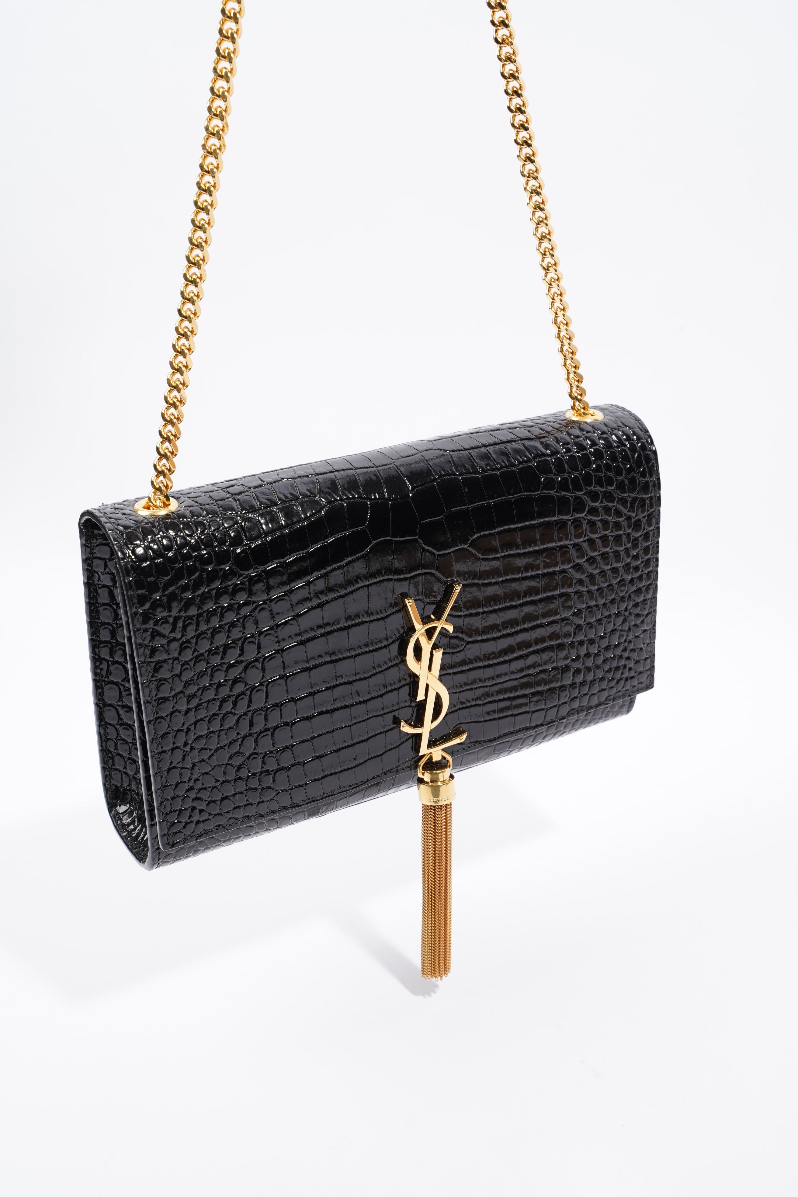 Saint Laurent Kate Tassel Bag Black Embossed Leather Medium