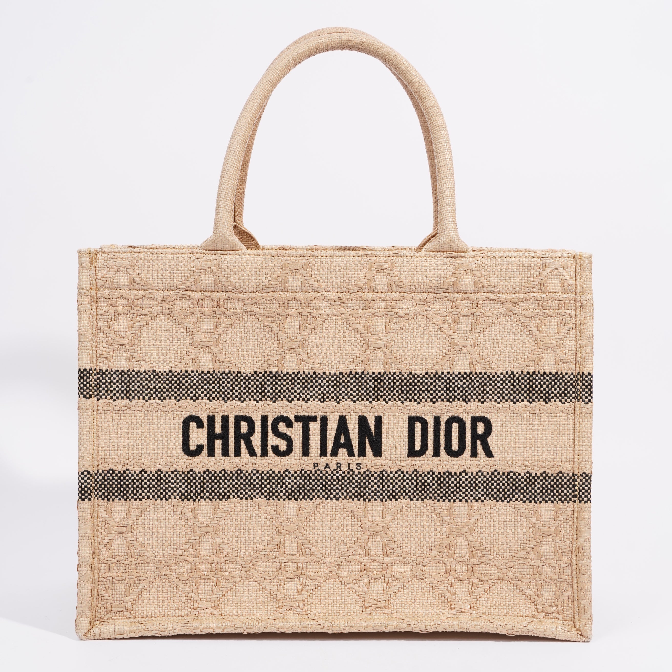 Christian Dior Book Tote Brown Canvas Raffia Medium