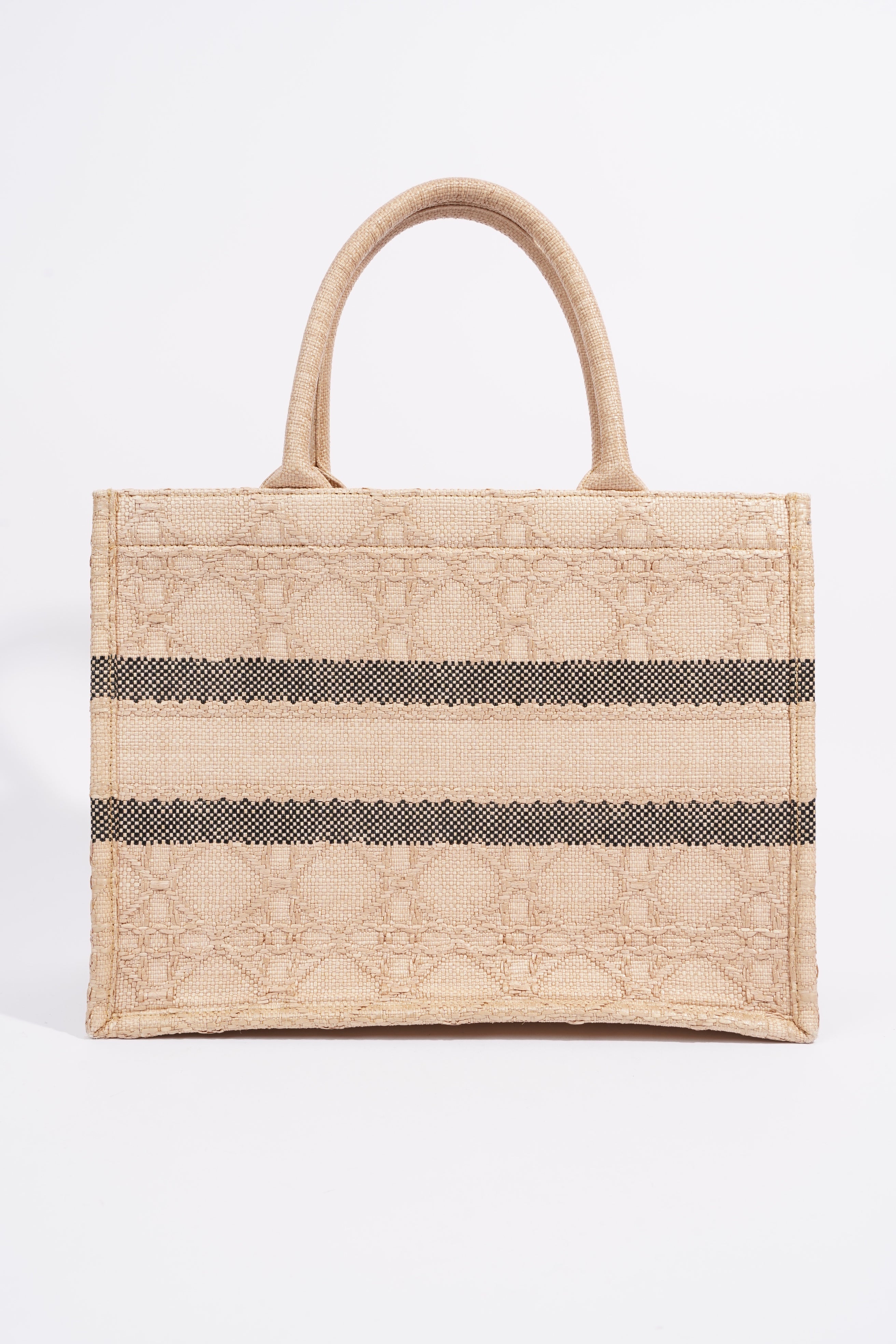 Christian Dior Book Tote Brown Canvas Raffia Medium