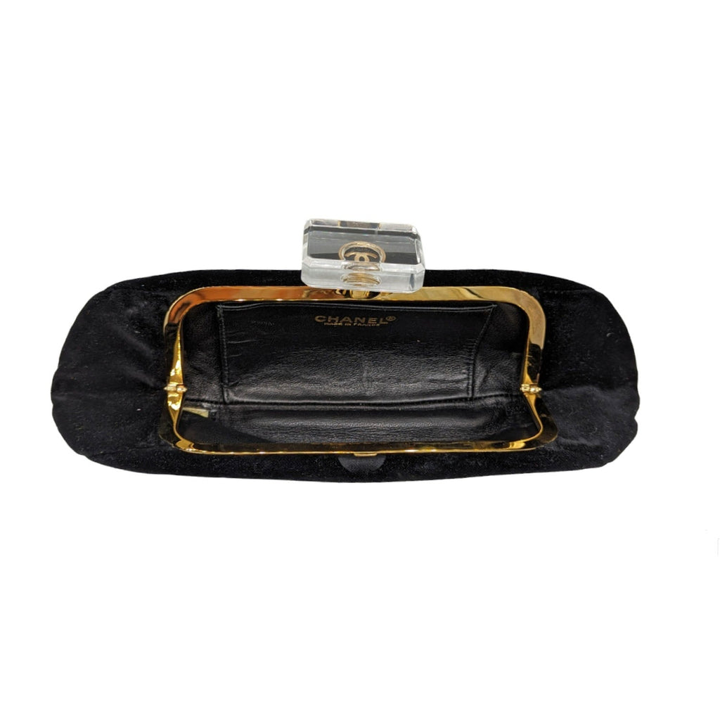Chanel Vintage Velvet Gold Plexiglass Kiss-Lock Frame Clutch