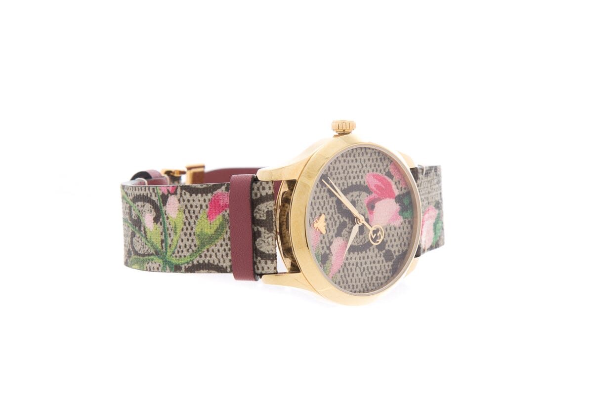 Gucci G-Timeless Pink Blooms Canvas Strap Watch