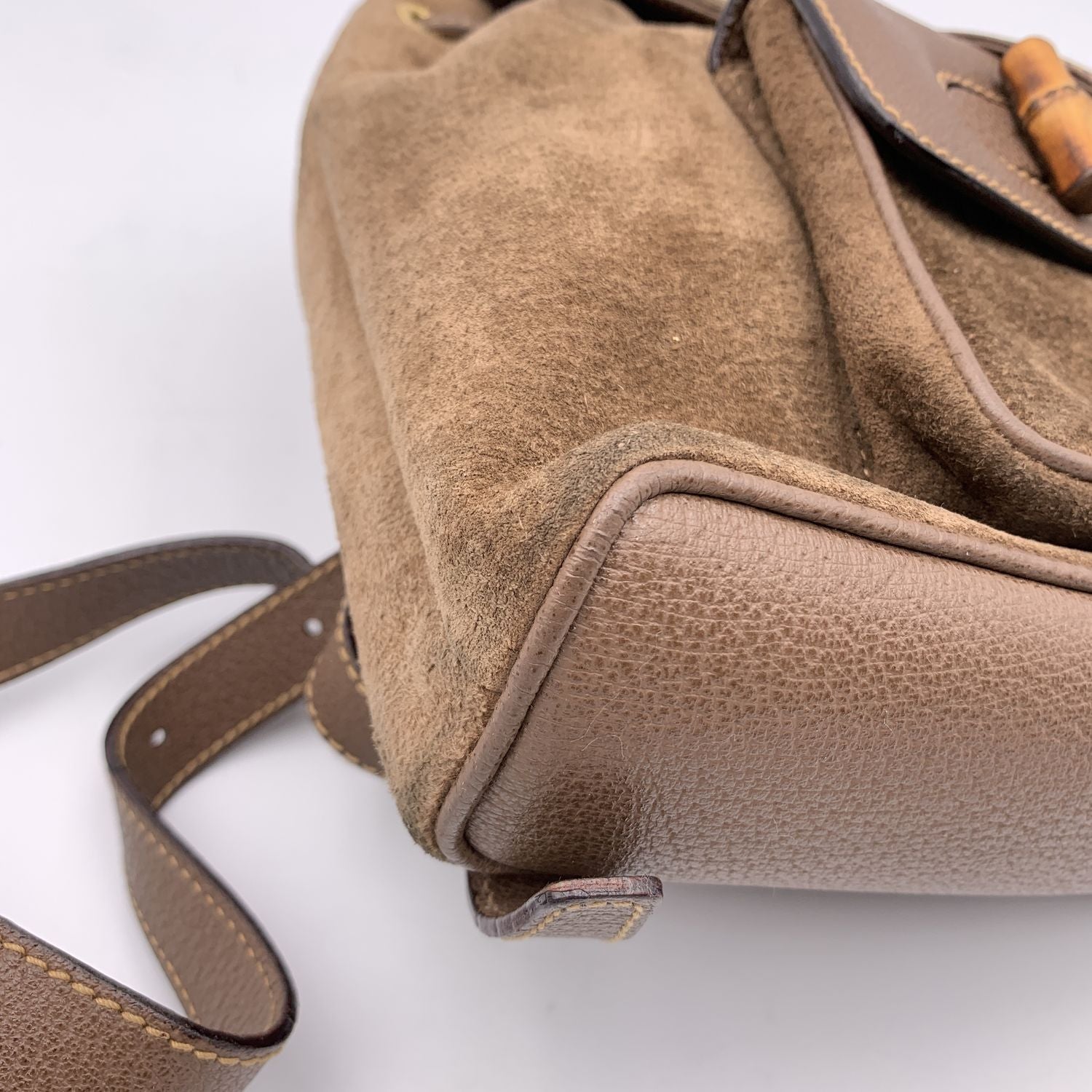 Gucci Vintage Brown Suede Bamboo Small Backpack Shoulder Bag