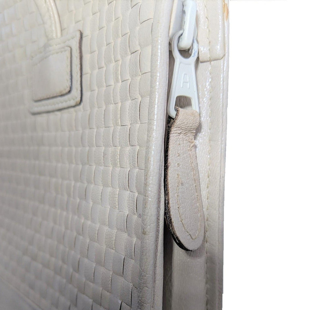 Fendi Vintage Dual Handle Woven Leather Cream Tote
