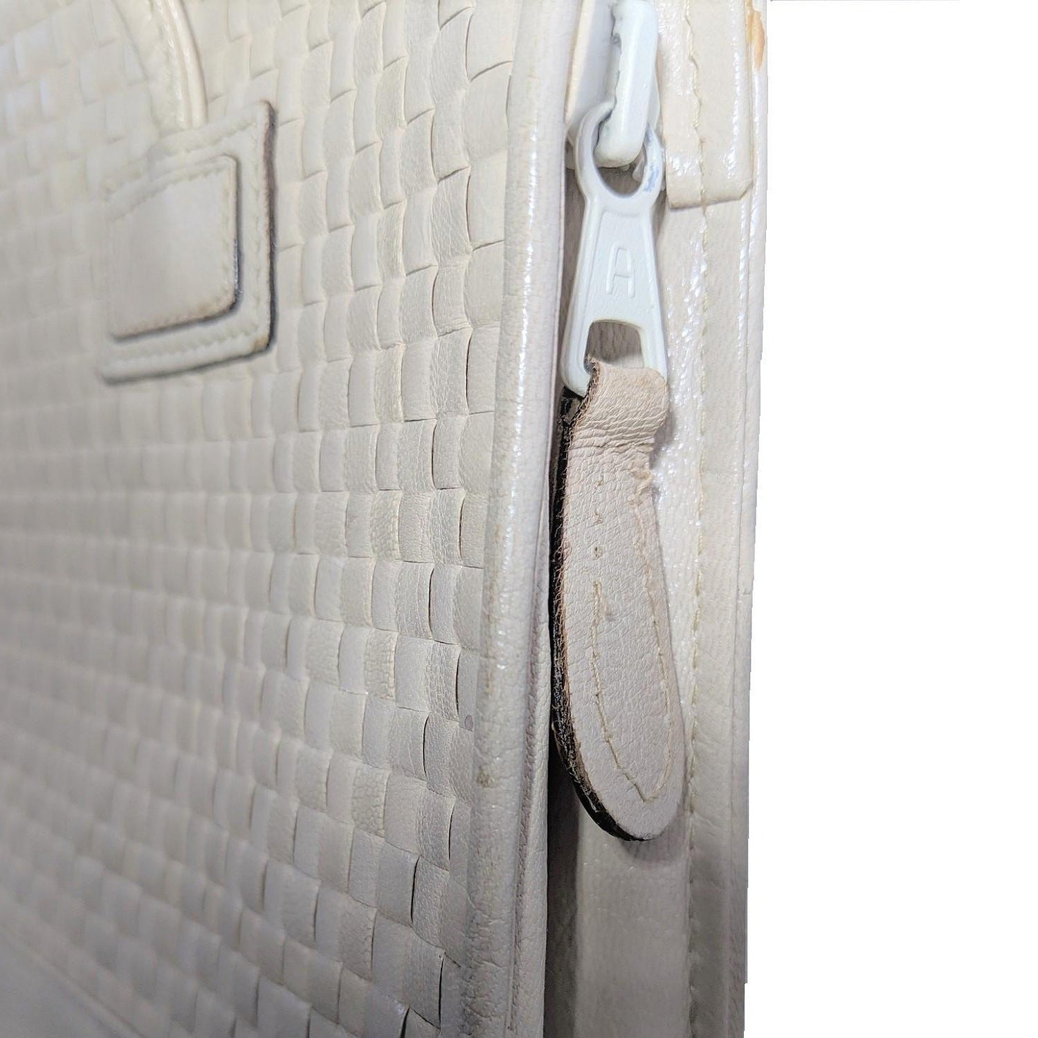 Fendi Vintage Dual Handle Woven Leather Cream Tote
