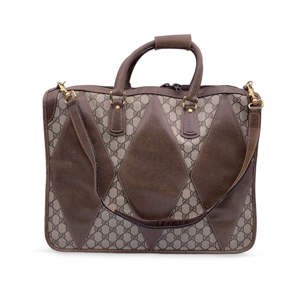 Gucci Vintage Brown Monogram Canvas Travel Satchel Bag