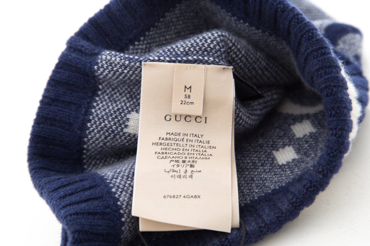 Gucci Navy Cashmere Logo Beanie Hat SZ M