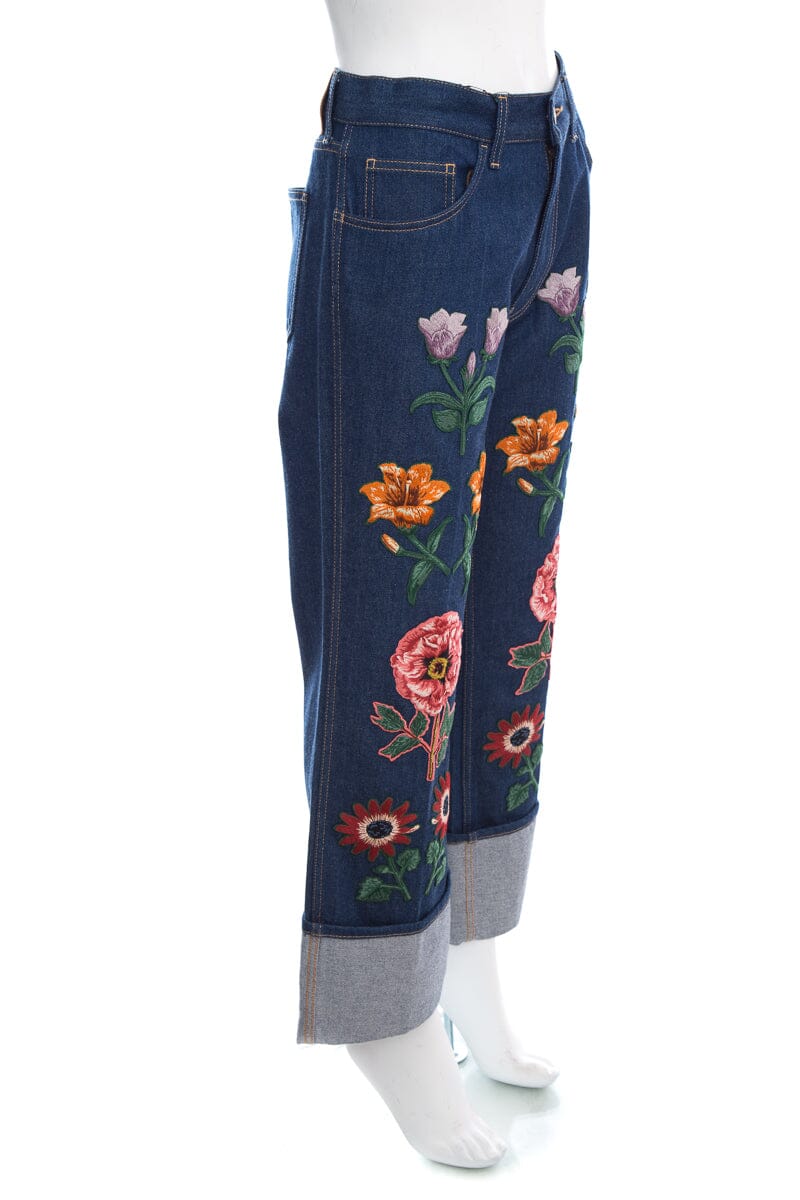 Gucci Denim Floral Patch Jeans SZ 34