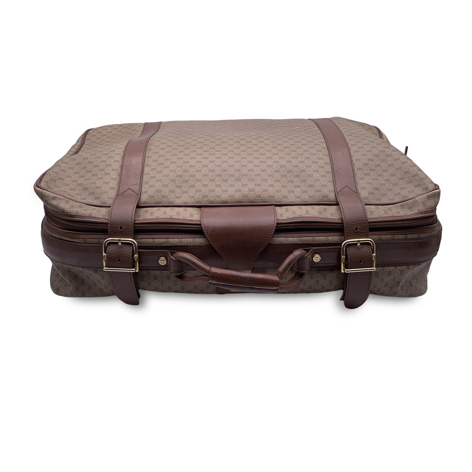 Gucci Vintage Beige Monogram Canvas Suitcase Travel Bag