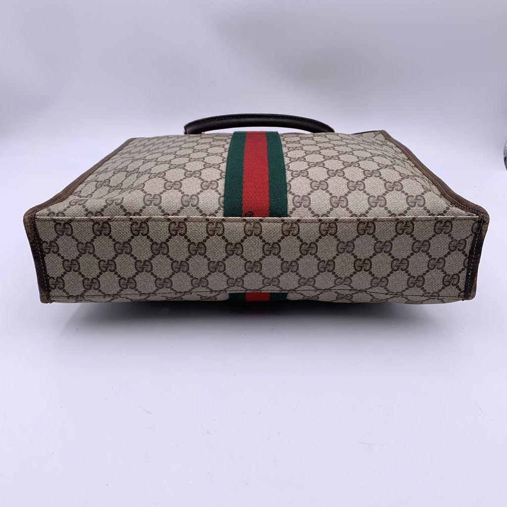 Gucci Vintage Brown Monogram Shopping Bag Tote with Stripes