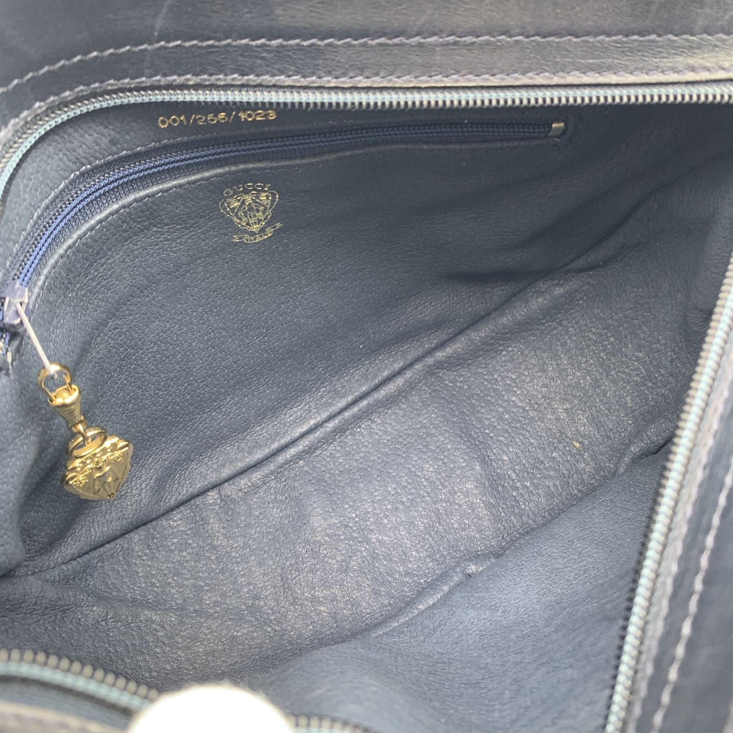 Gucci Vintage Blue Monogram Canvas Leather Shoulder Bag