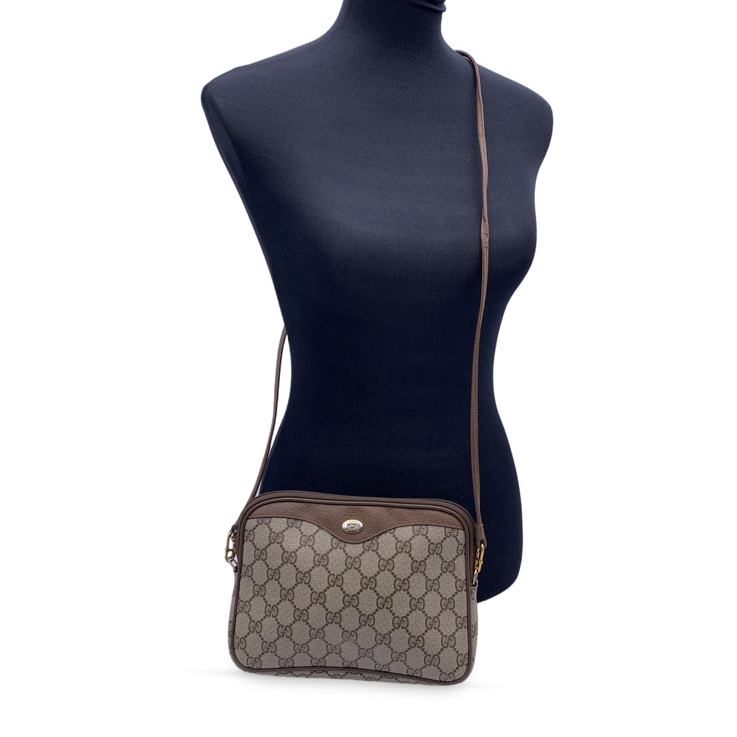 Gucci Vintage Beige Monogram Canvas Small Mesenger Bag
