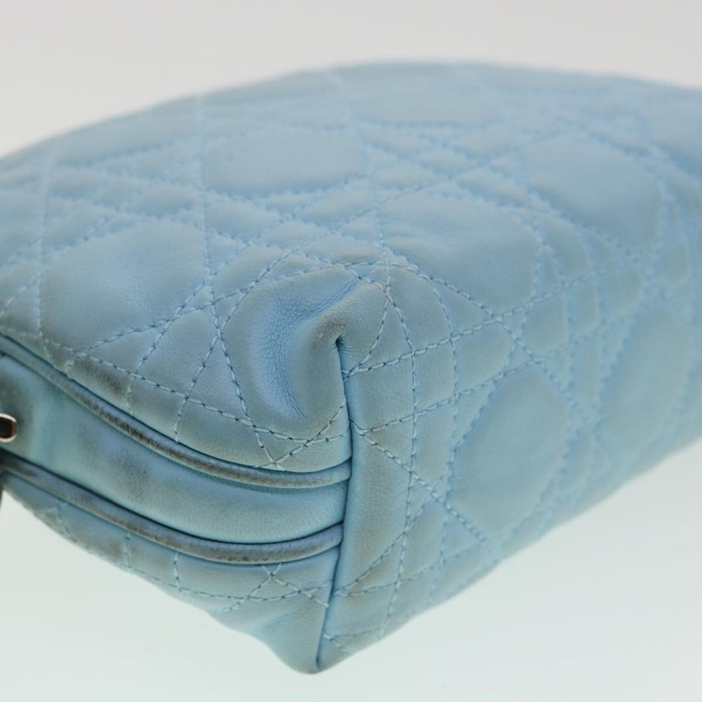 CHRISTIAN DIOR Lady Dior Canage Pouch Lamb Skin Blue Auth am3267