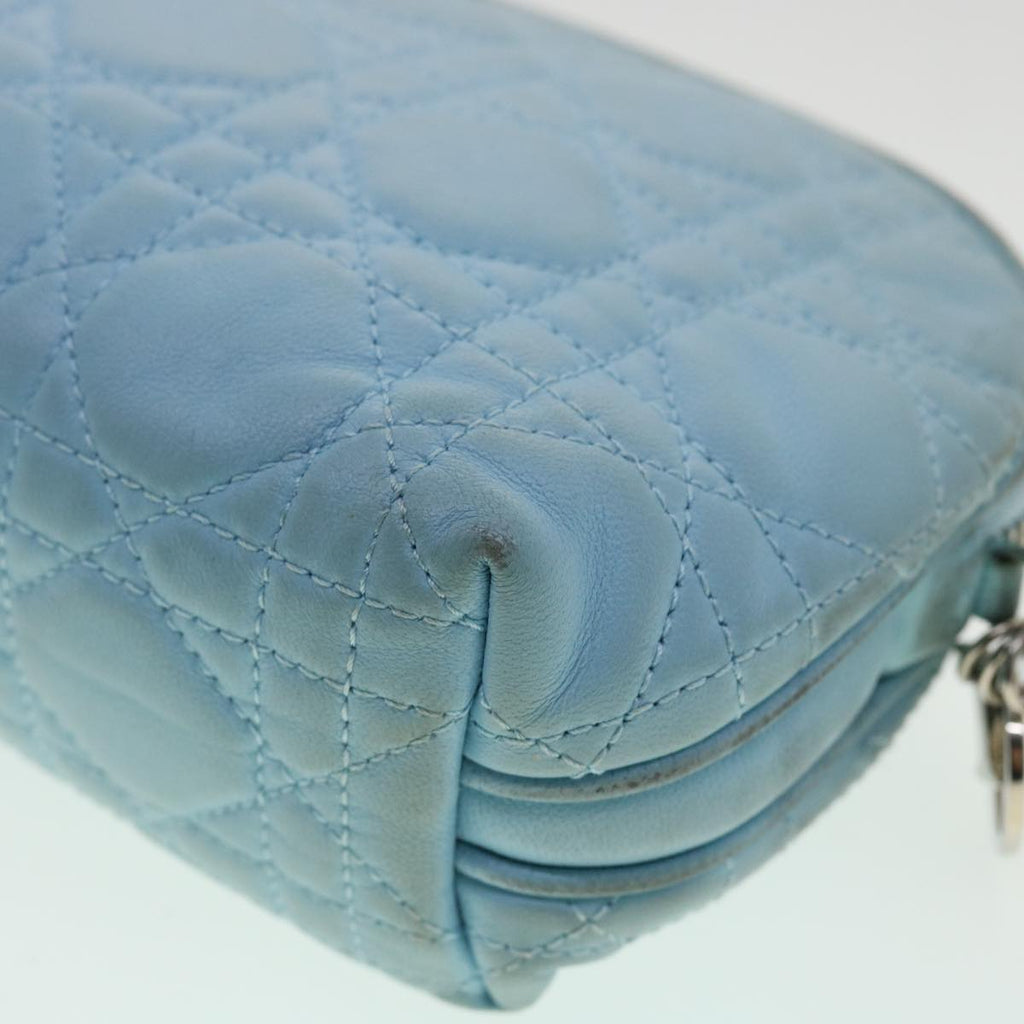 CHRISTIAN DIOR Lady Dior Canage Pouch Lamb Skin Blue Auth am3267