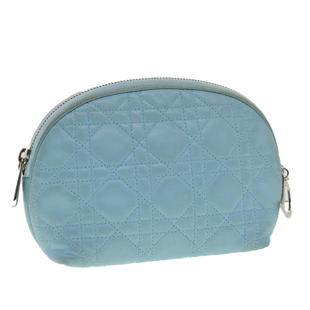 CHRISTIAN DIOR Lady Dior Canage Pouch Lamb Skin Blue Auth am3267