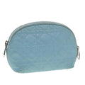 CHRISTIAN DIOR Lady Dior Canage Pouch Lamb Skin Blue Auth am3267