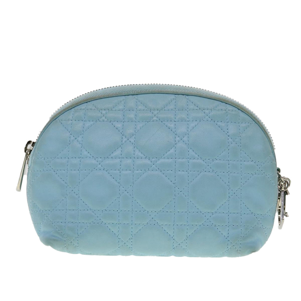 CHRISTIAN DIOR Lady Dior Canage Pouch Lamb Skin Blue Auth am3267