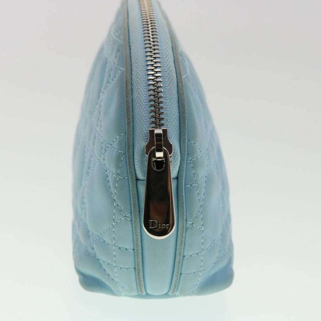 CHRISTIAN DIOR Lady Dior Canage Pouch Lamb Skin Blue Auth am3267