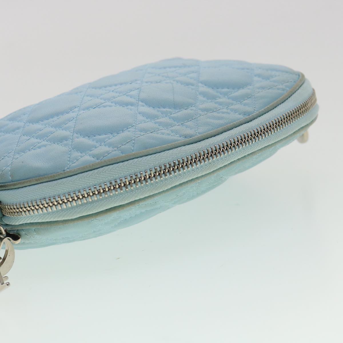 CHRISTIAN DIOR Lady Dior Canage Pouch Lamb Skin Blue Auth am3267
