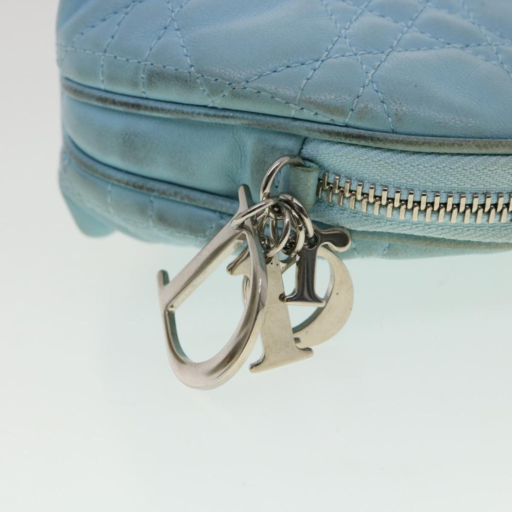 CHRISTIAN DIOR Lady Dior Canage Pouch Lamb Skin Blue Auth am3267
