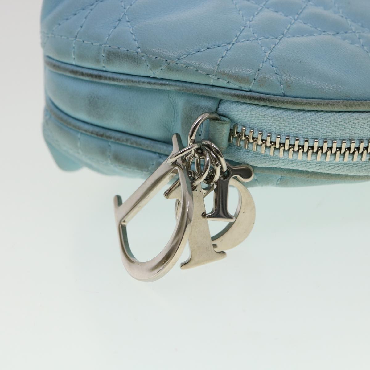 CHRISTIAN DIOR Lady Dior Canage Pouch Lamb Skin Blue Auth am3267