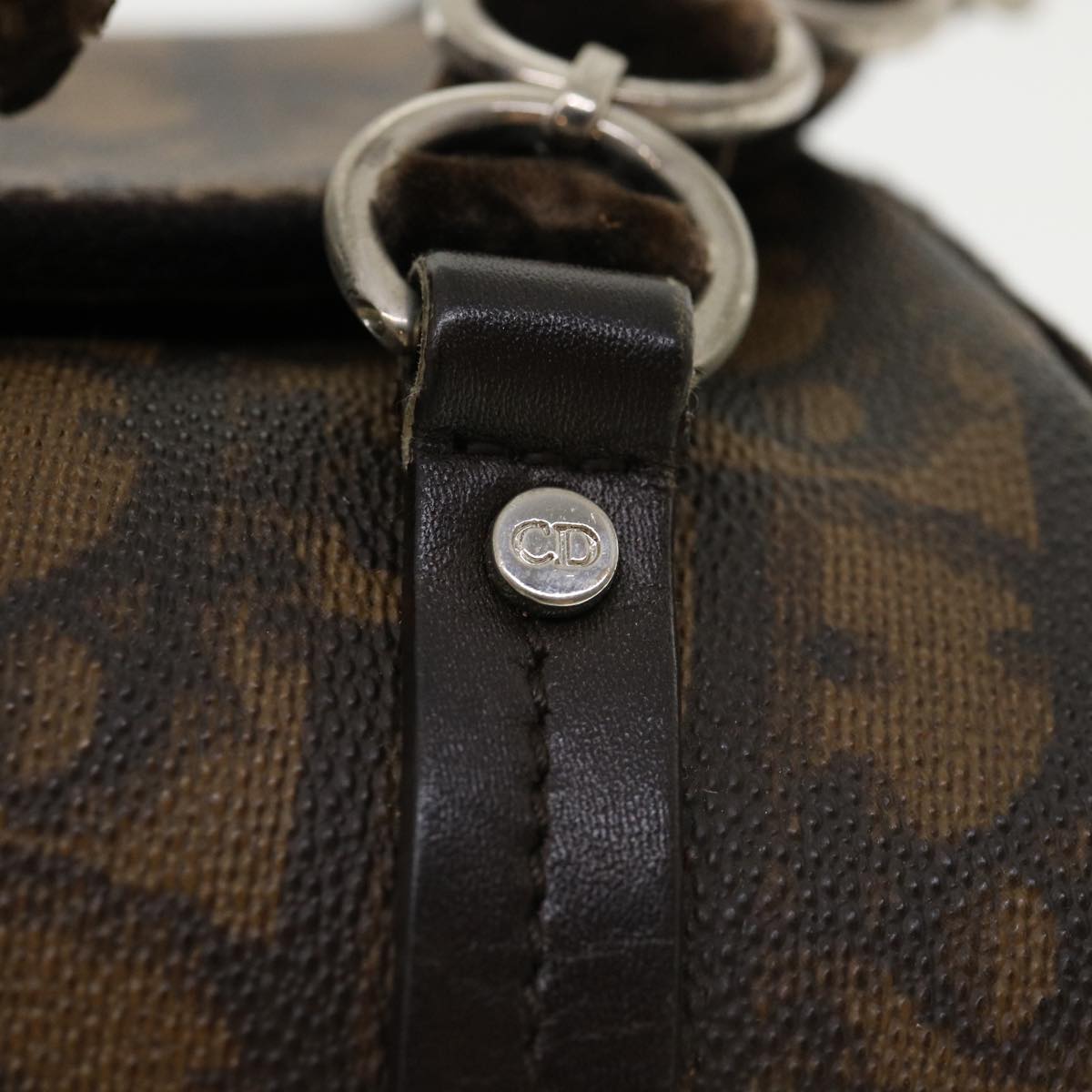 CHRISTIAN DIOR Trotter Canvas Hand Bag Brown Auth am3391