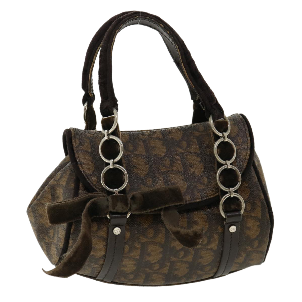 CHRISTIAN DIOR Trotter Canvas Hand Bag Brown Auth am3391